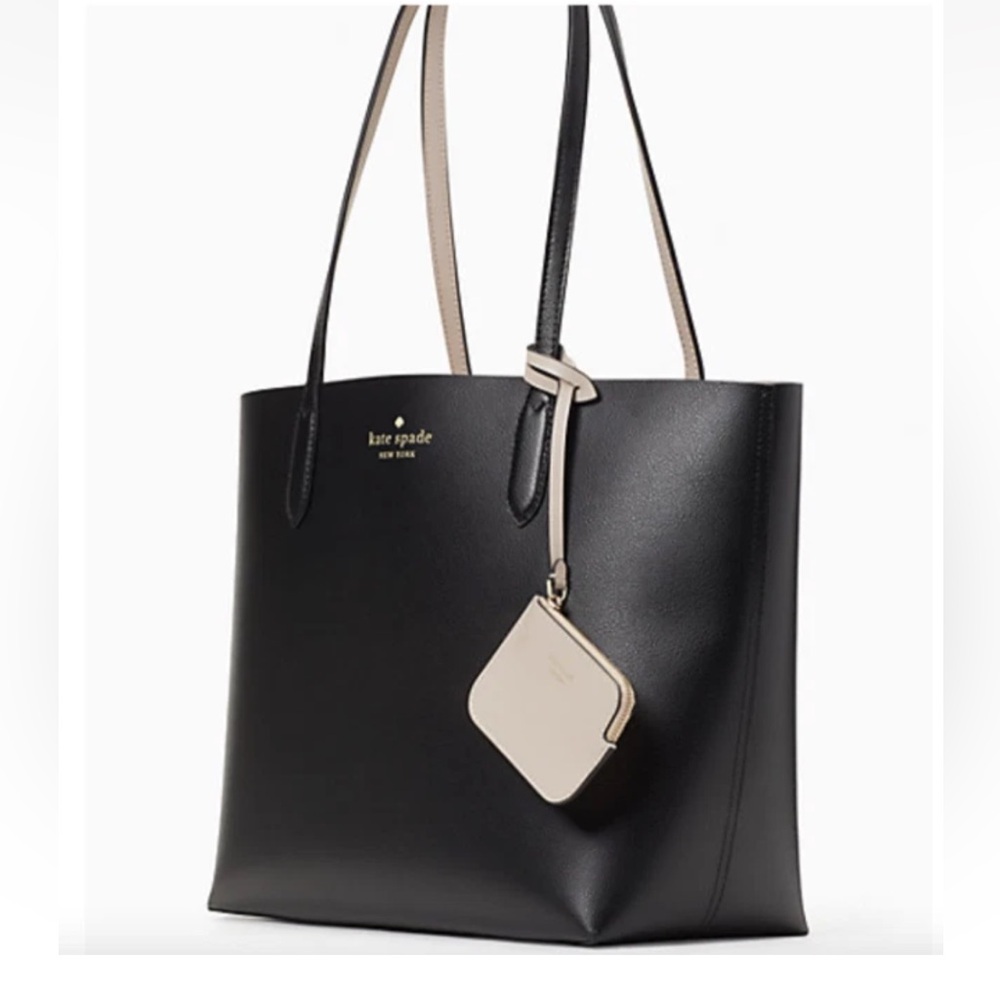 Kate Spade New York Ava Reversible Coin Pouch Tote In Black/ Beige